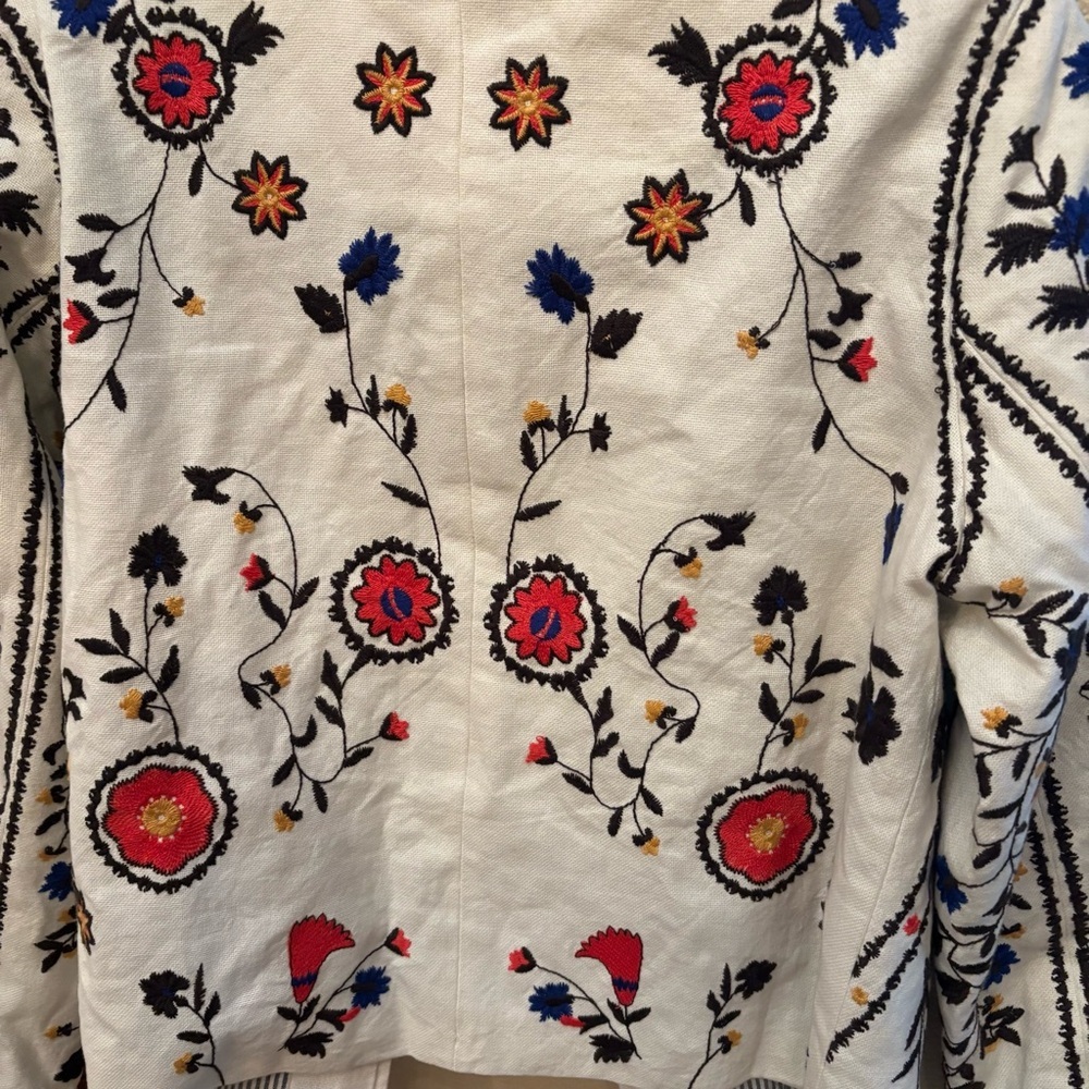 CHELSEA & THEODORE Women White Floral Embroidered Open Boho Jacket Size Medium - Picture 6 of 8